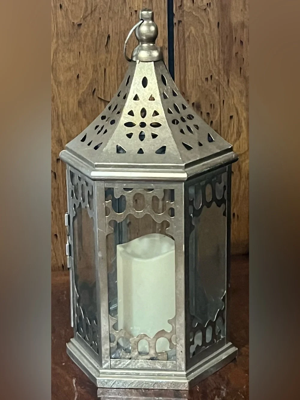 Vintage Metal Decorative Lantern with Cream LED Candle - Gold Color Finish